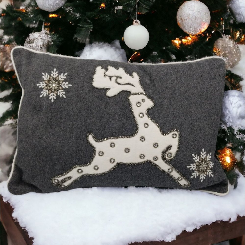 Debage Throw Pillow Reindeer Beading Snowflakes Removable Cover